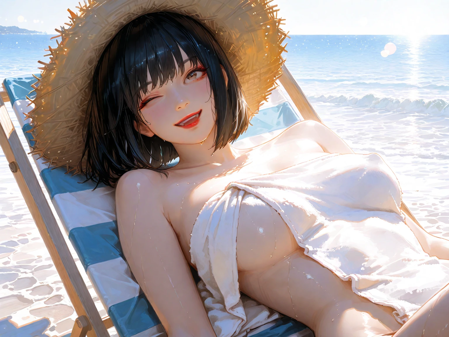 masterpiece, top-quality, nffsw, The ultra -The high-definition, 超A high resolution, Raw foto, ighly detailed, Beautiful eye for details, tre anatomically correct, Pretty girl, S,Super Cute、childish、Lori、beautiful countenance、(Lifelike face)、A smile、(A dark-haired、short-hair:1.3、bow ribbon)、bow ribbon、fullnude、teats、No Underwear、Cleft in the crotch、Crotch focus、Beautiful hairstyle、realisticeyes、Beautiful details、(real looking skin)、Beautiful skins、(Sweaters)、absurderes、enticing、超A high resolution、A hyper-realistic、high-detail、the golden ratio((top-quality、8K、masterpiece:1.3))、foco nítido:1.2、13years、Perfect Beautiful Girl、Idol、Beautiful Women in Perfect Style、full body seen、Show me your right armpit、toppless、fullnude、are visible、Do not wear underwear、fullnude、No pubic hair、Show off genitals and pubic hair、Both pubic hair and genitals are visible、Sit down and open your crotch to expose your genitals、Do not place your feet or hands in front of pubic hair or genitals、Do not hide the genitals、Textured skin, realisitic, Photorealsitic, awardwinning photo, depth of fields, Cinematographic lighting, natural soft light, sunlights, Three-Point Lighting, key lights, Back lighting, frombelow, drooing eyes, long eyeslashes, bags under eyes, brown haired, thick bangs, curlyhair、shinny hair、Happy smiling face、tshirts、jaket、sea side、