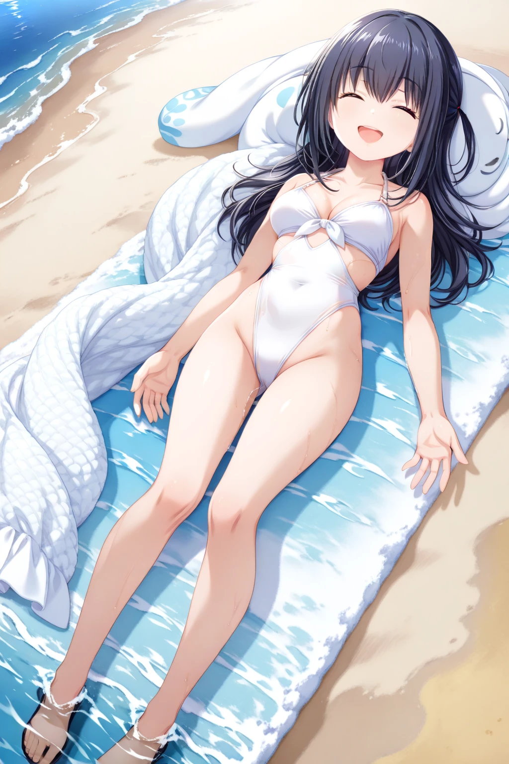 (masterpiece, extremely detailed 8k CG, japanese kawaii anime style, sharp focus), one beautiful and cute young girl, (underwear model, official art), (colorful, Warm colors), beautiful japanese anime style big eyes, dark blonde short hair:1.2, (wearing sheerWhite transparent bra, wearing sheer White transparent thong panties, wedgie:1.5), (gorgeous lace lingerie:1.3), The waist of panties is a high-cut leotard type, no frilled lingerie:1.5, dark blue eyes, shy smile, (small hard erect nipples:1.3), looking at viewer, (medium breasts, pointy breasts, Cleavage:1.5), (pov, from front:1.5), Smooth skin:1.2, Shaved Pussy:1.5, (lying on the side of deckchair st seaside resort, spread legs wide, pose emphasize pussy, show off pussy:1.5), (your hands behind head, you never touch pubic area:1.5), (nsfw, open_pussy:1.5), (spread pussy:1.2), (deep and big cameltoe:2.0), (wide spread pussy shape and color is clearly visible through panties:1.3), (Small ass, thin thighs:1.2), (erotic, arousing:1.3), (dynamic light, face light, depth of field, day light, seaside:1.2), hairclip, tony taka,