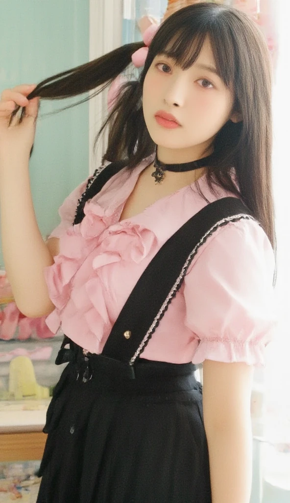 (8K、RAW Photos、Highest quality、masterpiece:1.2)、(Highest quality、Realistic)、1 Girl、((ribbon、Sweater Moon Costume、See-through、Frills、Big Breasts、Breast enlargement、smile、pink、and black、Lace cloak、mini skirt、Thin legs、whole body、boots、garden、View from the front、Looking into the camera、Idol Costume、Stand with hands on hips))、cute