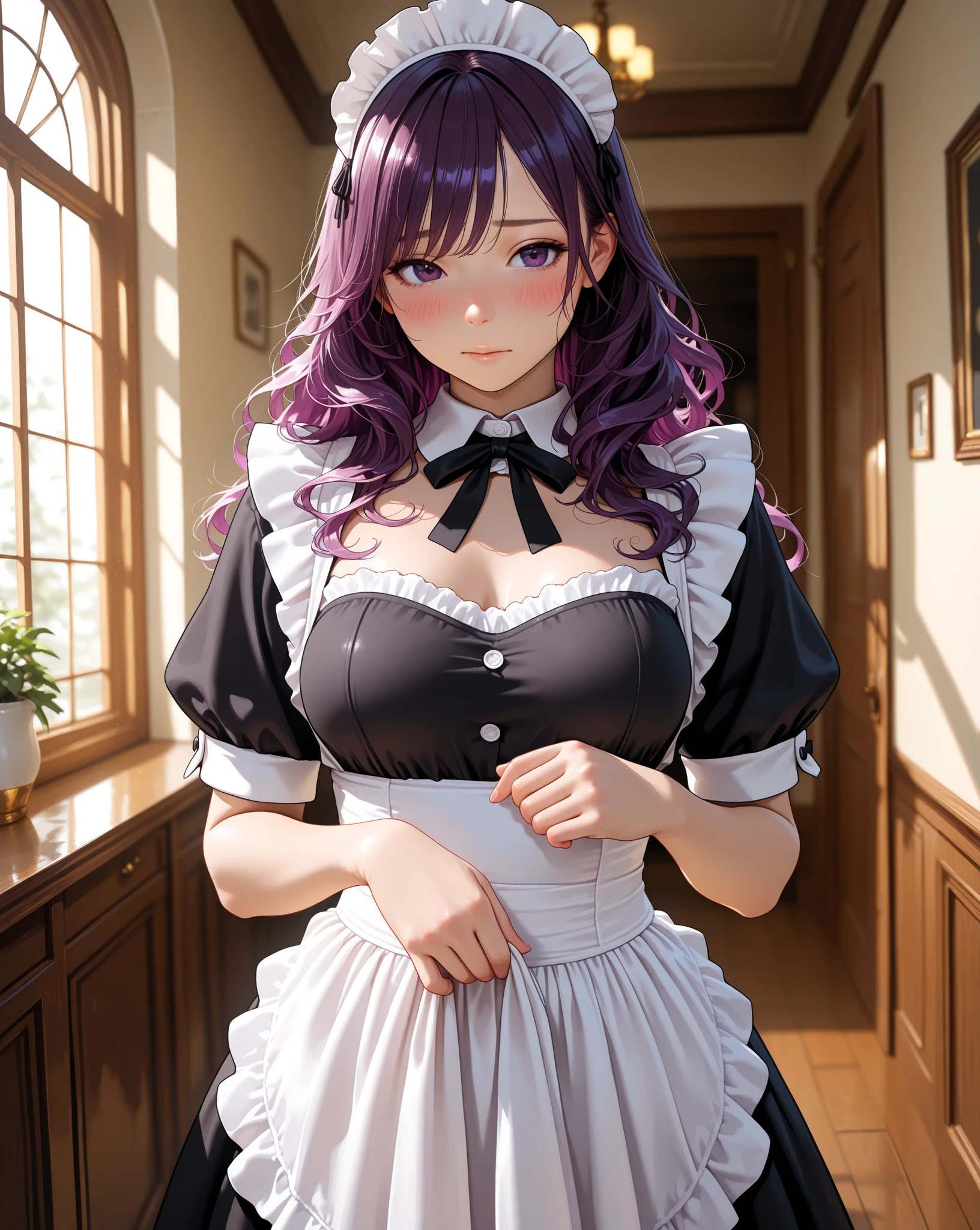 Masterpiece, Best Quality, 8K, Detailed Skin Texture, Realistic, Detailed Cloth Texture, Beautiful Detail Face, Intricate Details, Solo, 1 Cute Anime Child, 10 years old, Ultra-detailed, Detailed Hair, Long Purple Hair, Qi bangs, Blush, Light Smile, (Open Eyes: 1.3, Purple Eyes), (Eye Reflex: 1.6), (Smooth, Skin Reflection Light), (Heavy Makeup, Slim, Dress Up as gothic_lolita (White), Dynamic Pose, Updraft, Detailed clothing details, seduction), (big breasts (d)), thighs, extreme gorgeousness, gothic_lolita style, children's room background, depth of field, side lens