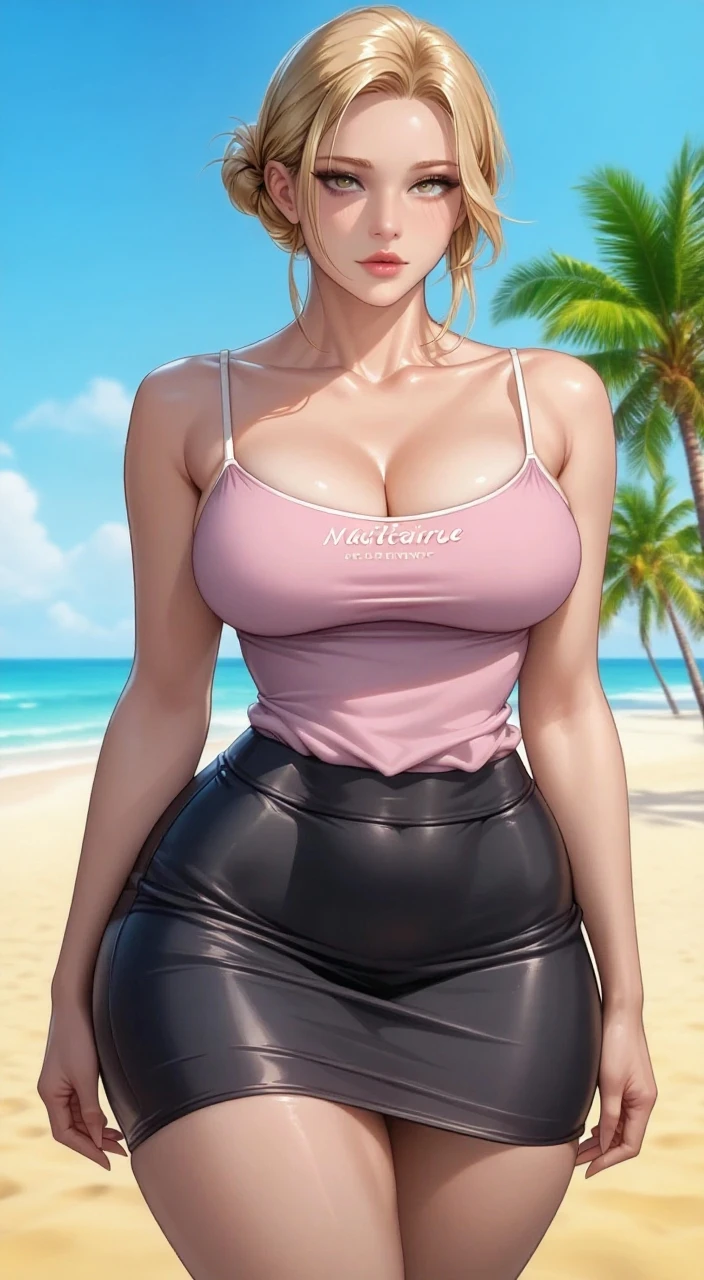 Masterwork, 8k, Best Quality, ultra-detailed, dynamic lighting, photo-realistic, cinematic lighting, detailed face, soft features, close up of a woman in a bikini top and jeans, jen bartel, rossdraws cartoon vibrant, colorful illustration, background artwork, cartoon art style, rossdraws 1. 0, stunning art style, artwork in the style of guweiz, huge breasts, sexy body, buxom, Curvy, nipples