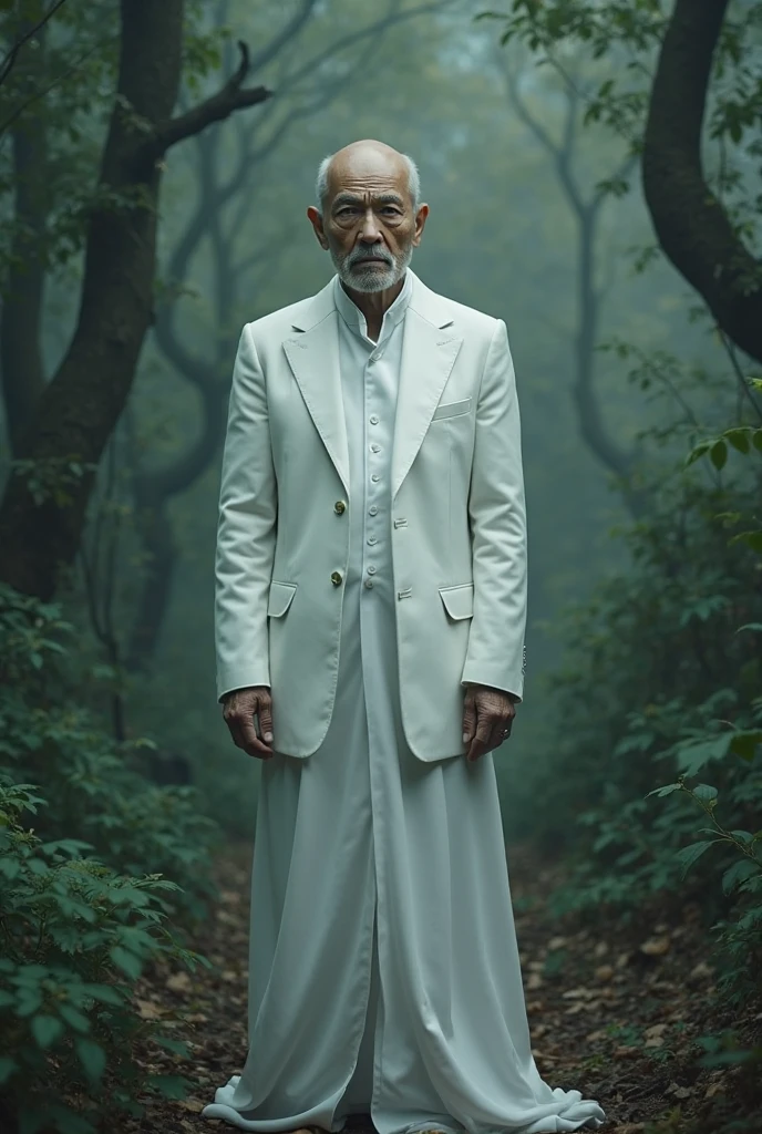 Make this photo look realistic and detailed, man with a white hat and in a white muslim coat and a black scarf, 8 0 years old man, and indonesia, very detailed potrait, realistic portrait photo, profile portrait, very detailed face, very realistic face, very perfected face, very detailed clothes, very realistic clothes, very perfected clothes.