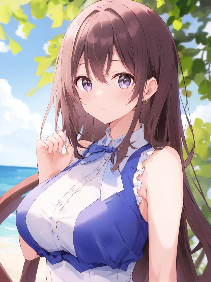 ((Highest quality)), ((masterpiece)), (detailed), (Japanese), 15 years old, (Childish face), (Straight Hair), Girl, big Breasts, (naked),topless, ((Blue eyes)),half-smile ,Sunlight, profile , (close_up) , arched back, riverbank,