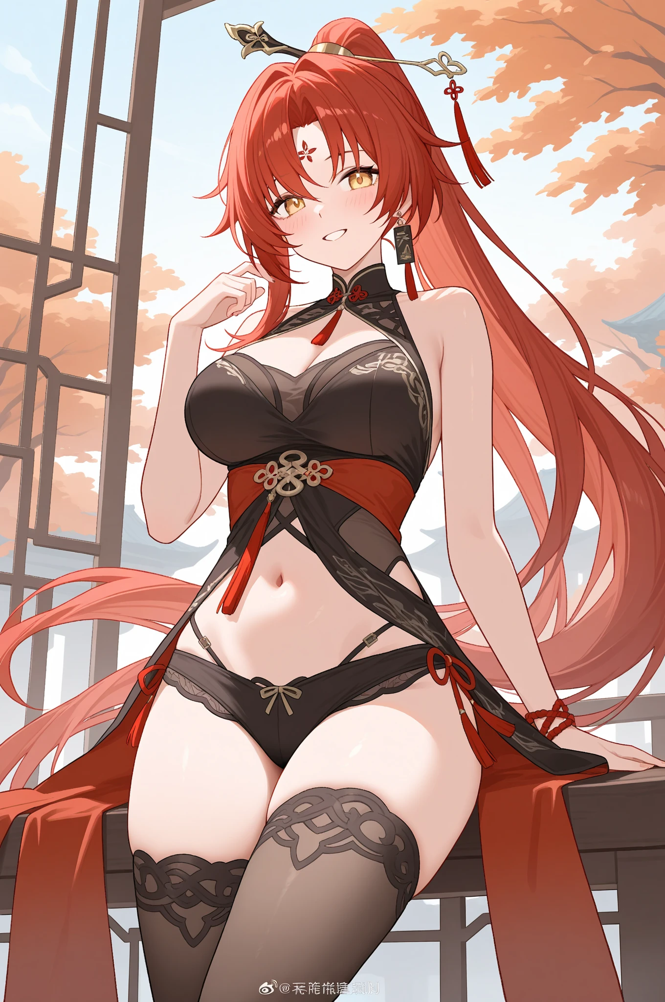 1female,solo, 15yo,??,middle cleavage breasts,Big breasts Thin waist,long leges, bare shoulders, Pornographic exposure, 独奏,(Background with:ln the forest,the rainforest,in summer) She has long orange hair,standing on your feet,Sweat profusely,drenched all over the body,seen from the front, hair straight,((( twintails))) orange hair, mostly cloudy sky,(((tmasterpiece),(Very detailed CG unity 8K wallpaper),best qualtiy,cinmatic lighting,detailed back ground,beatiful detailed eyes,Bright pupils,green color eyes,(Very fine and beautiful),(Beautiful and detailed eye description),ultra - detailed,tmasterpiece,)),facing at camera,A high resolution,ultra - detailed),revealing breasts,Bare genitalia, Lower body elevation,Raised sexy,Camel toes,Flushed complexion,Open-mouthed,frontage cat ear(Wearing: orange bathrobe, black corset with orange stocking, garter belt )nakeness, front view, cat ear