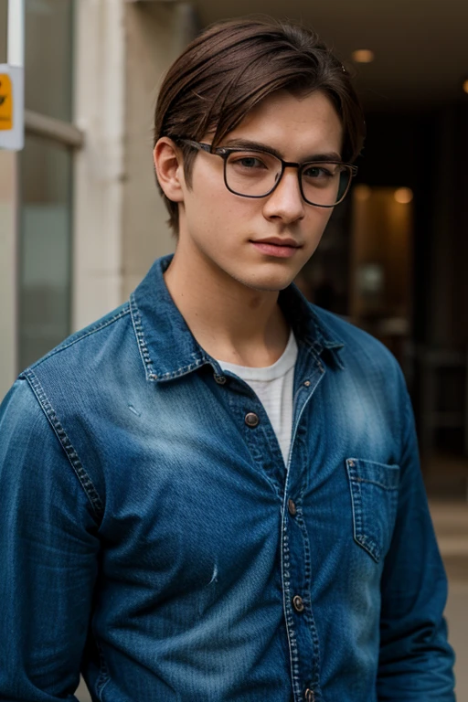 1 teenage white boy, detailed eyes, curly brown hair, pale smooth skin, sitting outdoors, black skinny jeans, plaid shirt outerwear, t-shirt, looks like model, (best quality,4k,8k,highres,masterpiece:1.2),ultra-detailed,(realistic,photorealistic,photo-realistic:1.37),hyperrealistic, cinematic lighting, professional photography, natural setting, warm color tones, pale skin ultra realistic soft smooth skin, soft smile, wearing glasses, skater boy vibe, sitting at skatepark, handsome man, very handsome face, white boy with handsome face, shoulder length hair, perfect hands, perfect anatomy, realistic full body, realistic, white pale skin,cute face 