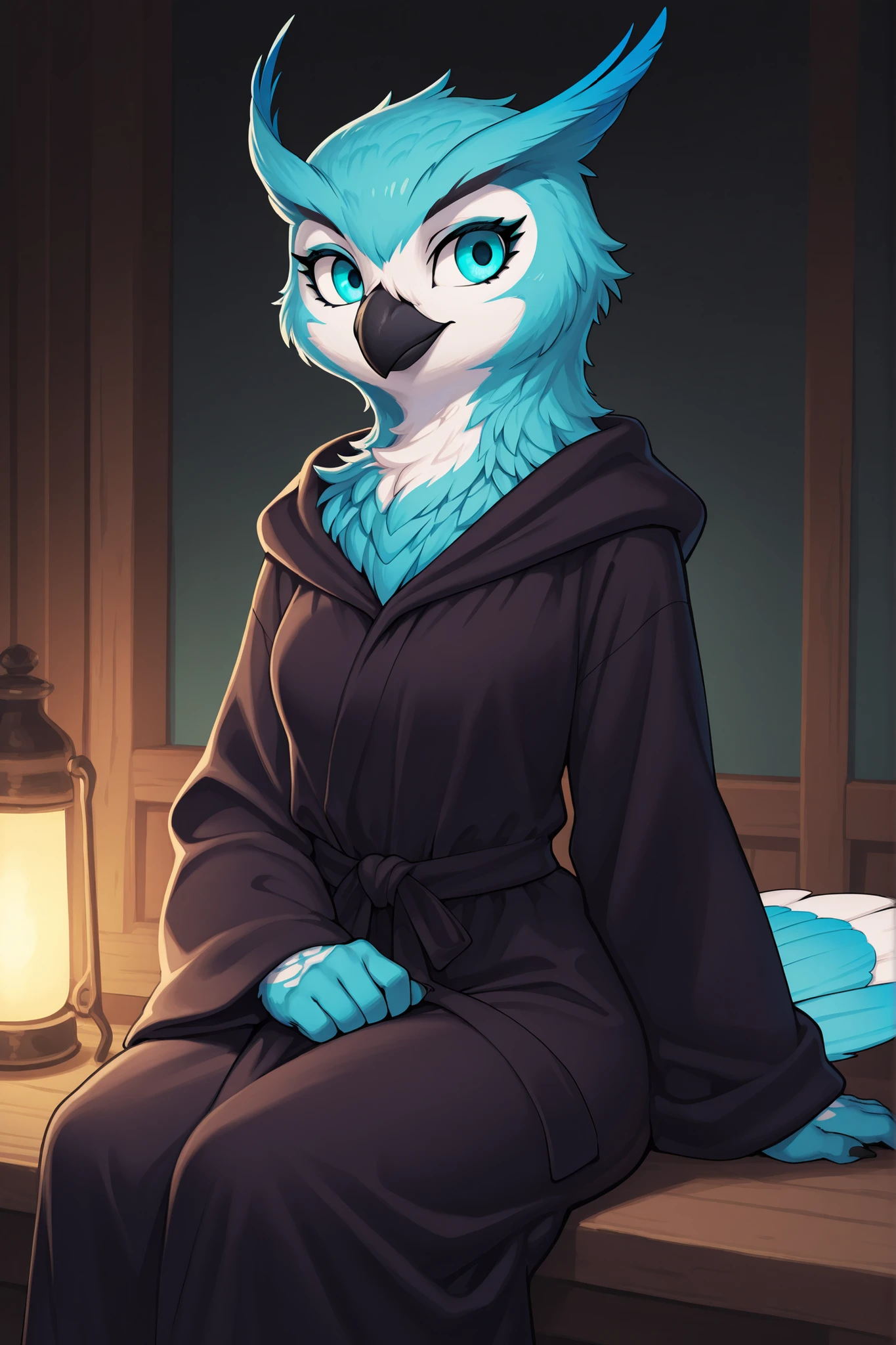 by Nnecgrau, By kenket, by totesfleisch8, ((by thebigslick)), ((by syuro:0.2)), ((Uploaded on E621)), uploaded on e621, explicit content, 3d:0.4, (bastika, cutesexyrobutts, hioshiru), (furry, anthro:1.2), female, solo, tall, beautiful, wolf and crow hybrid, (Dark Purple fur), (black belly fur), (Dark blue slceras), (purple eyes), Dark purple crow wings, looking like the depiction of Sloth, wearing a blue long-sleeved closed turncoat, white long-sleeved suit shirt, blue suit pants and blue dress shoes, in a small relaxing room, standing