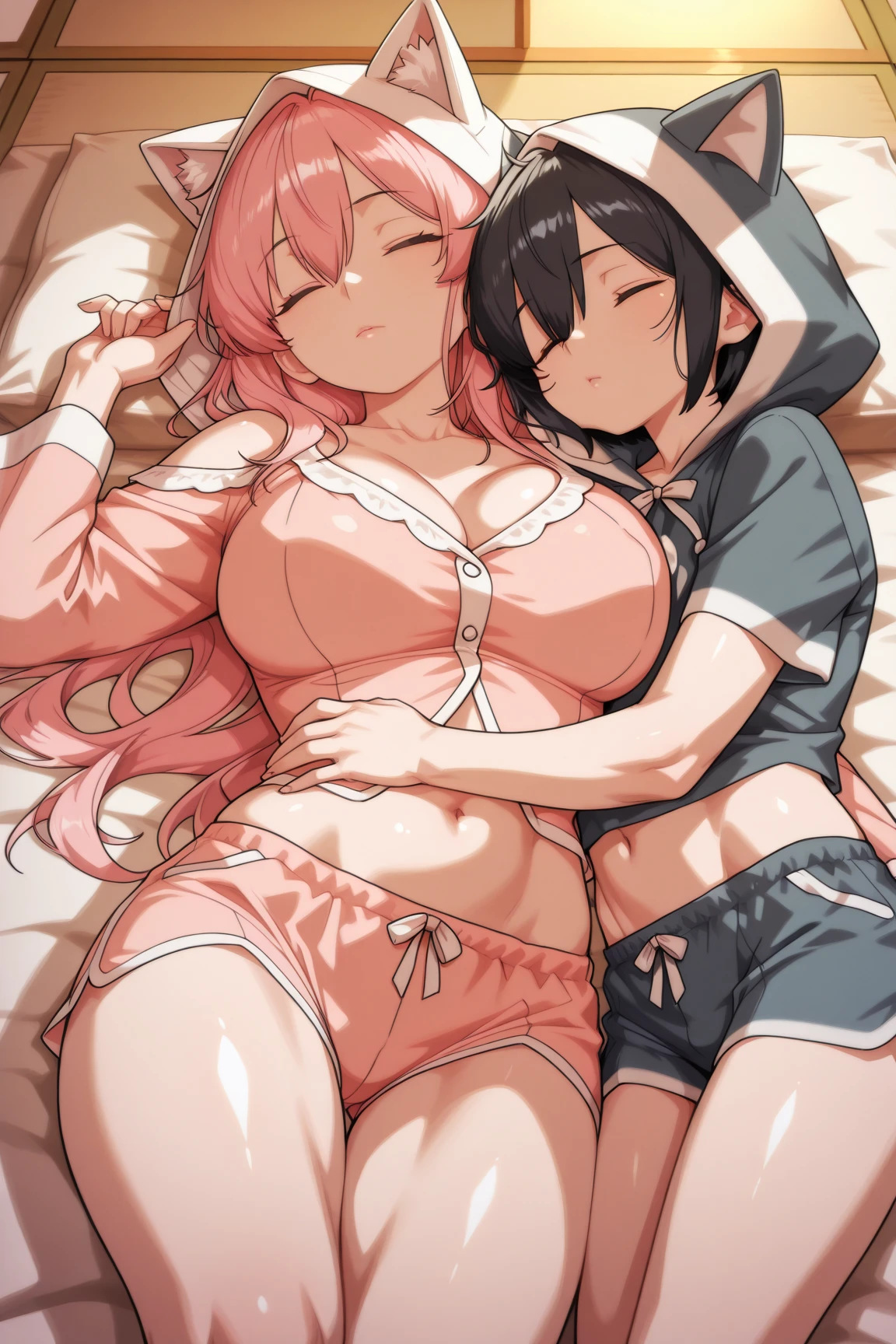 Your wife conjoined to your daughter fully clothed with their shared two headed body and scratching her crotch in bed. Your daughter is clearly embarrassed and doesn’t want to.