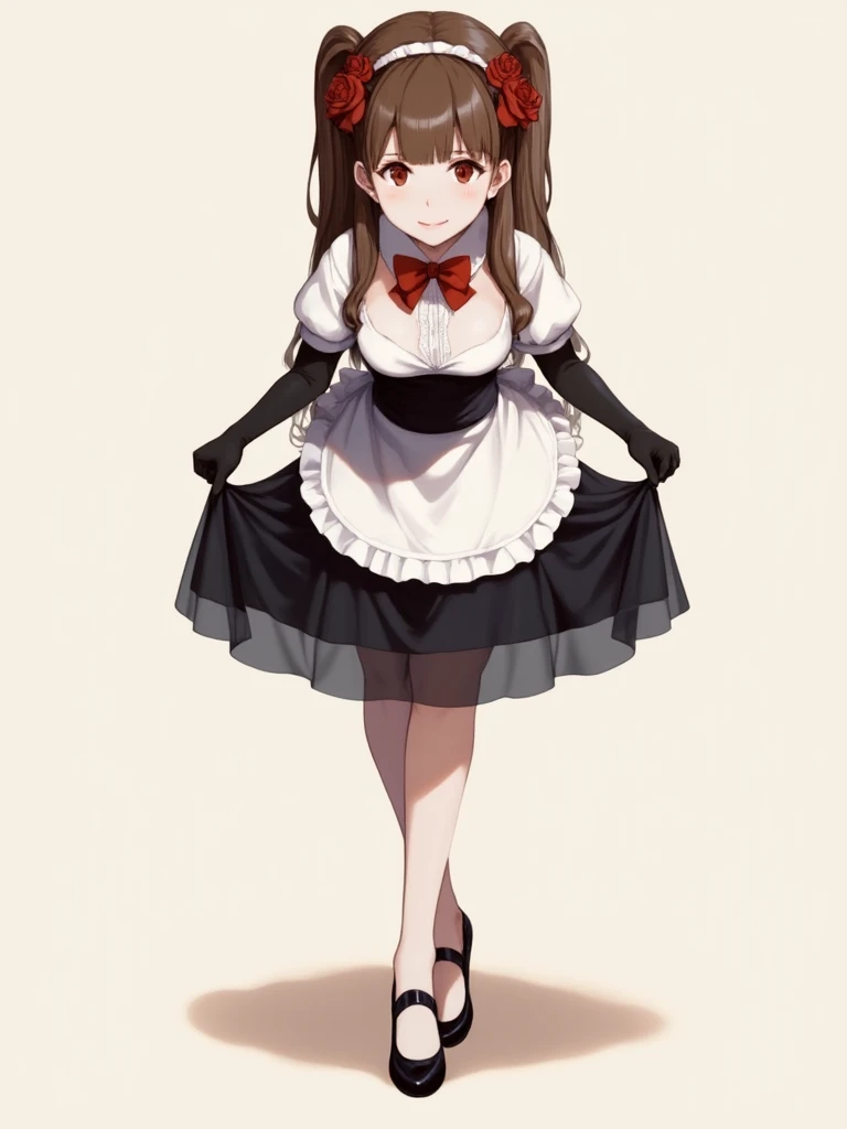 Twin tails Brown Hair
Black Knee High Panty shot Lolita Face