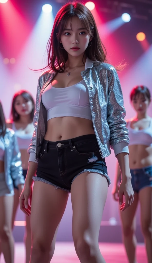 (Artwork), (Highest quality), (Super detailed),(Disheveled Hair),(figure), (1 girl), (Trendy clothes), Are standing, Model Fashion, Staring at the audience, (interview), (Dark Background),Beautiful attention to detail, Eye color: black、Delicate and beautiful face, floating,(High saturation),(Colorful splashes),Colorful Bubbles,(Sparkling), Face Focus, Hyper Tail, Better lighting, The best shade,