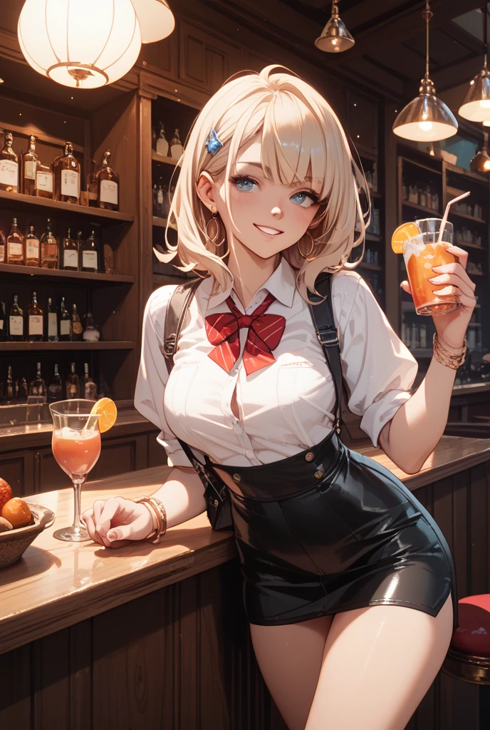 masterpiece,Highest quality,8k,Blonde,one piece,Cafe Terrace,A little angry expression,Bold Pose,Shiny hair,Glossy skin,Japanese idol model,