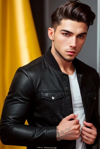 (baldie_hairstyle:1.3),a man posing for a photo, wearing a black elegant jacket over a shirt and jeans,
good hand,4k, high-res, masterpiece, best quality, head:1.3,((Hasselblad photography)), finely detailed skin, sharp focus, (cinematic lighting), night, soft lighting, dynamic angle, [:(detailed face:1.2):0.2],(((futuristic city))),     <lora:baldie_hairstyle:0.5>