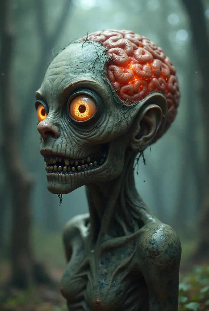 The man with 1 giant eye ,brain split into 4 parts,laughing 