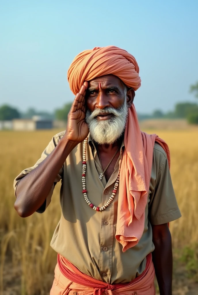 An old ocher man holding an Indian flag in his hand and a white beard filling his cheeks