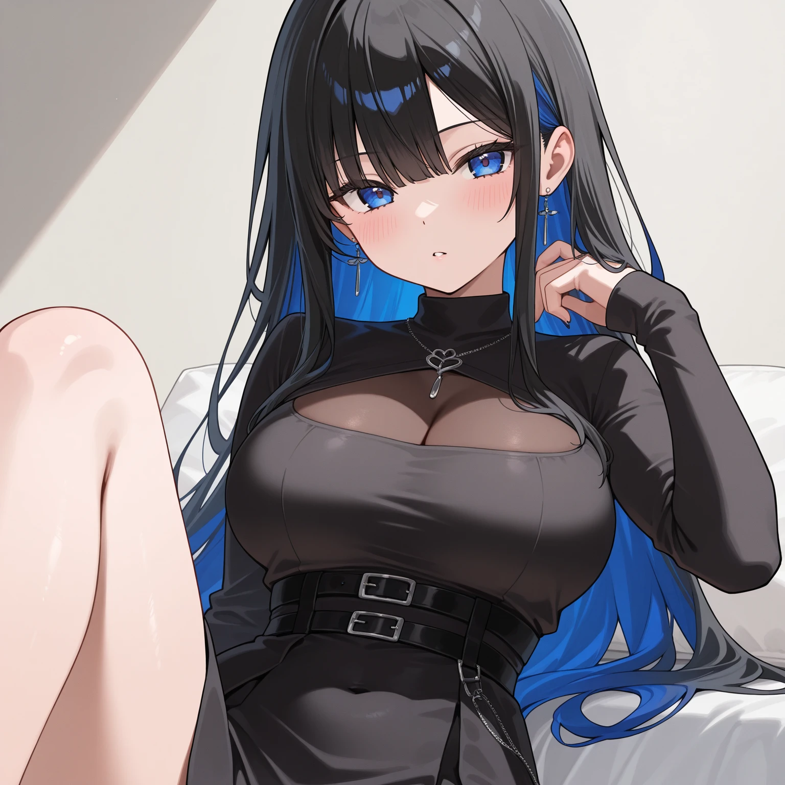 Sweet and tender anime girl, with big breasts and bright colored hair, blue eyes white skin, eyeliner, gothic makeup full lips,full and slender body, perfect detailed 12k and elegant youthful appearance nsfw with cgi high resolution 12k image 1.2 wallpaper fanart Stunning upscalade