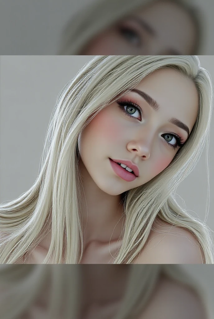 beautiful girl, brown eyes, beautiful slim teenage girl 25 year old woman, hair color [blonde highlights hair], [undercut pixie] hair, lips, realistic, narrow waist, charming, pink lipstick, colorful makeup, long eyelashes, fair skin, (cute), (detailed face), detailed eyes, detailed iris, (large breasts:1.2), (miniskirt)