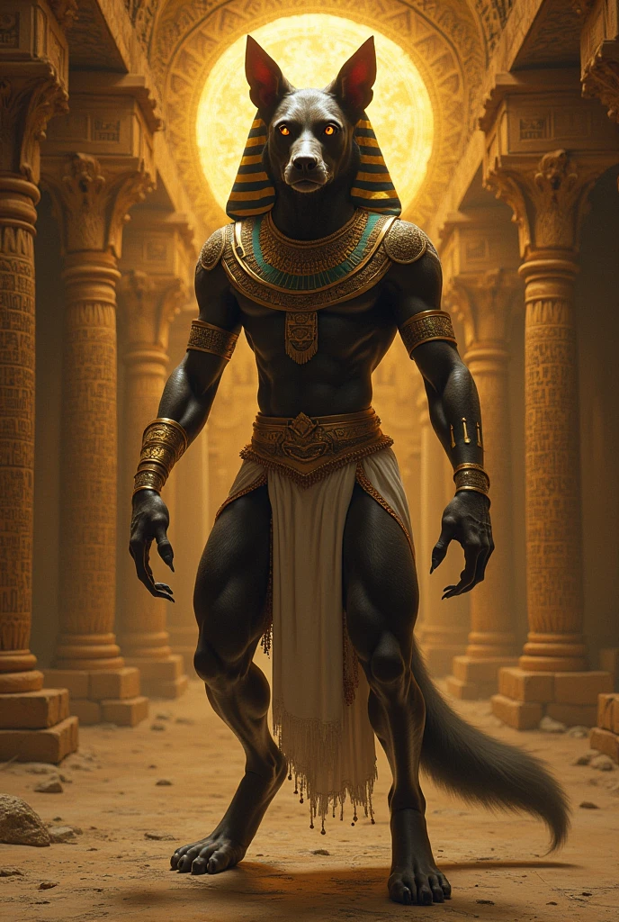 Photograph of statue of the "ANUBIS" the god of egypt, anthro, chacal --auto --s2