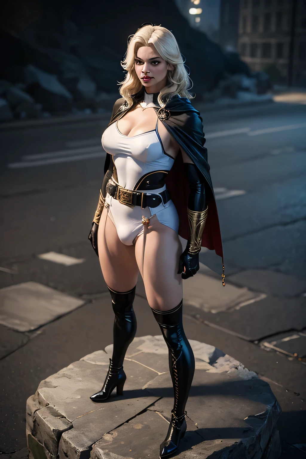((BLACK BACKGROUND,1:2, masterpiece)), full body MILF BIMBO standing with two long thighs and two metal sandals, red eyes, silver white hair, short bob style hair, big breasts, cleavage, separate sleeves, tiara royal, long cape up to two feet, yellow bikini, hands on waist, navel, lustful smirking smiling, smile face (red blushed, red cheeks), metal shoulders, gold sleeveless armbands, black leather choker slave collar, shackle bracelets, sex slave red crest, pauldrons, breastplate, corset, eye focus, full body, whole body. 1solo . slave fighter, loincloth standing, hands on hips, metal sandals, backpack, choker, big belt, view from below, feet together, bracers, tiara