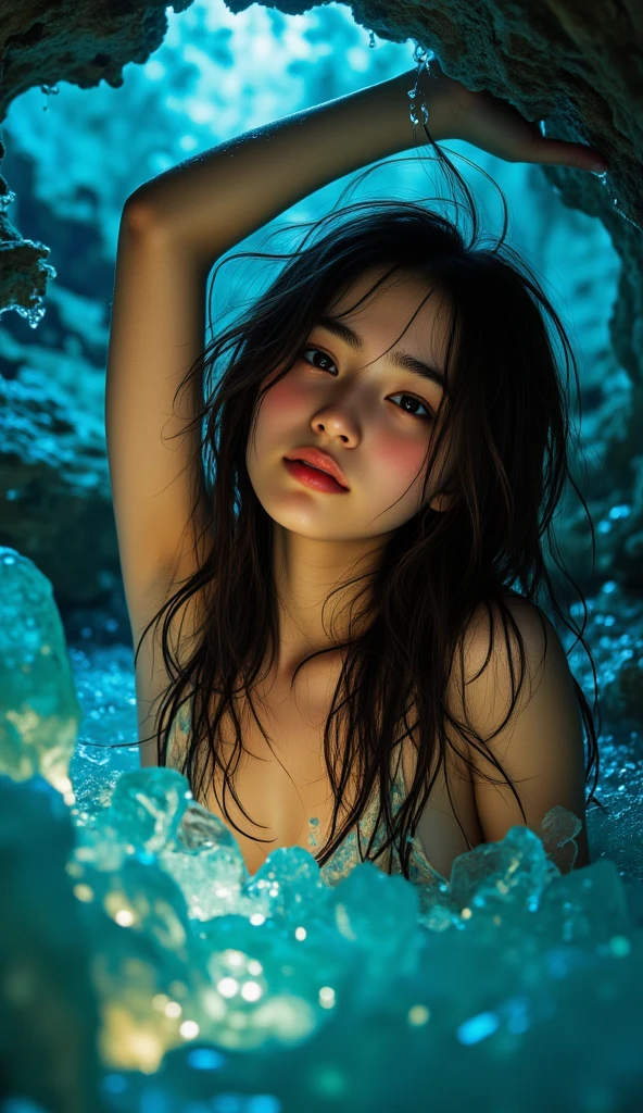 Blue Flame、ghost、、night、深night、Red eyes、Apparition、mysterious、lake、Foggy、turn around、spirit、Illusion、woman、turn around、Hair fluttering in the wind、Copyright circumvention、Blue light、red eyes、lake、Light clothing、breast、Nipples、全naked、naked、whole body、In the water