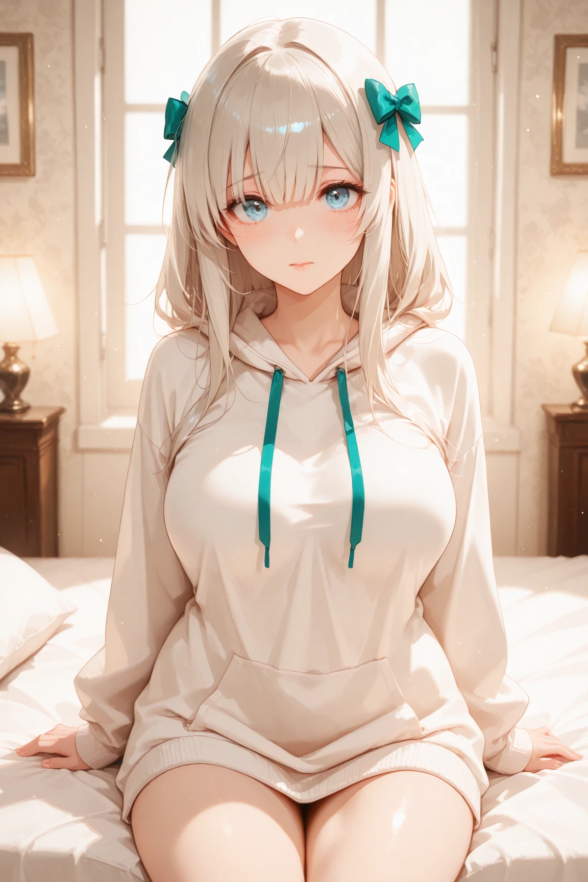 Unparalleled beauty, shiny shiny firm and shiny skin, bangs between eyes, shiny straight beautiful platinum blonde, super long straight silky hair, eyeliner, sexy beautiful innocent 14 years old, high definition big big beautiful bright blue eyes, beautiful and lovely girl, baby face, short sleeve shirt
