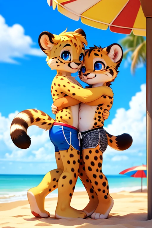 vitani anmd nala, anthro batendo foto, selfie, cena na praia, sun sunset, bikini verde, piercing na orelha, cartoon, 2 characters