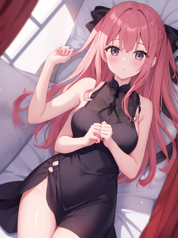 BREAK looking at viewer, BREAK (masterpiece:1.2), best quality, high resolution, unity 8k wallpaper, (illustration:0.8), (beautiful detailed eyes:1.6), extremely detailed face, perfect lighting, extremely detailed CG, (perfect hands, perfect anatomy),Miku Nakano, Miku Nakano Chick III, Long Hair, Bangs, Blue Eyes, Brown hair, Hair between the eyes,medium Breasts,skinny fit,long legs,thin legs,in bed,room,soft light,night, red lingerie,lace,stockings,stocking suspenders,full body,from above,nipples see through,sitting on chair,spread legs.