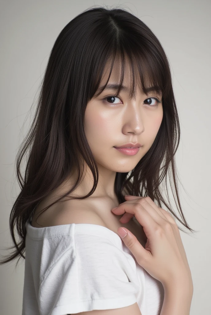 (High reality photograph, high resolusion), Skinny Japanese lady, 30 years old, cute face, detailed face, detailed eyes, various hair style, skinny figure, correct body anatomy, ((looking straight ahead)), facing the camera directly, single photo, a photo captured the best moment expressing the beauty and brains, ((with simple background))