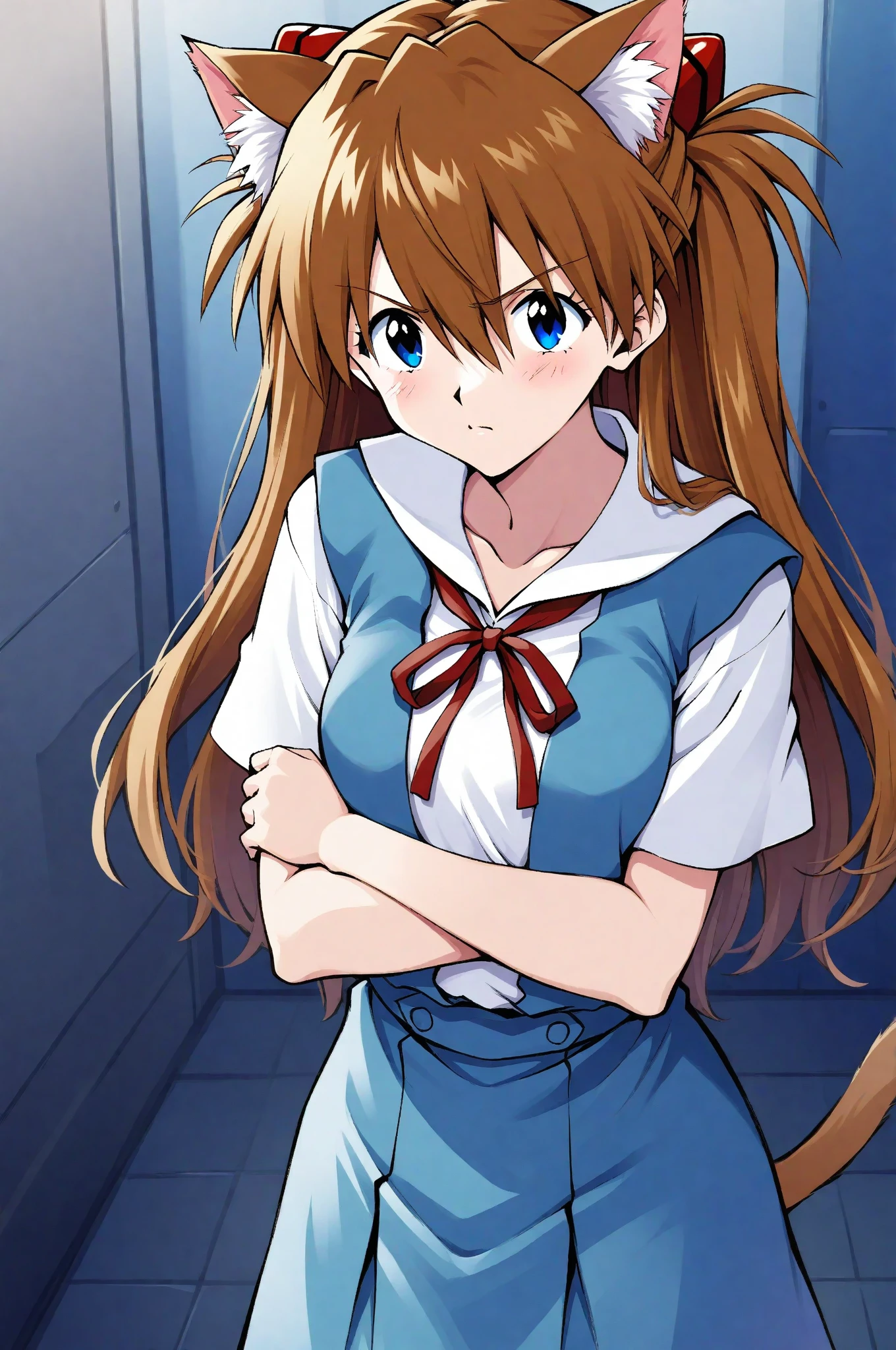 nsfw,asukalangley, asuka langley soryu, (souryuu asuka langley:1.5), blue eyes, hair between eyes, headgear, interface headset, orange hair, two side up,
BREAK blue dress, collarbone, dress, neck ribbon, pinafore dress, red ribbon, ribbon, , shirt, short sleeves, (tokyo-3 middle school uniform:1.5), suspenders, suspender skirt, white shirt,
BREAK indoors, classroom,
BREAK looking at viewer, (cowboy shot:1.5),angry,stare at viewer,clenched teeth expression,disdain,contemptuous,open stance,in heat,(((skirt lift, I can see your white panties))),cameltoe,pussy juice stain,focus hip,low angle,from behind,
BREAK (masterpiece:1.2), best quality, high resolution, unity 8k wallpaper, (illustration:0.8), (beautiful detailed eyes:1.6), extremely detailed face, perfect lighting, extremely detailed CG, (perfect hands, perfect anatomy),