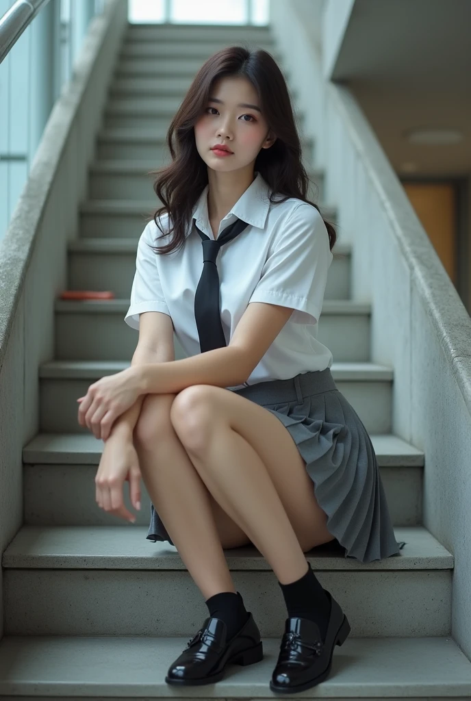 masterpiece, hi-school girl、Blue Eye、Bright brunette、(School Uniforms:1.5)、(M-shaped legs:1.5)、opens legs、big butts、Exposed massive breasts、Navy Socks、Wear upper shoes、(Bright school classroom:1.5)the viewer, Realistis, full body Esbian, radical, Haute, (Spread the pubic area with your fingers:1.5)RAWExtremely detailed, Ahegao, rolling her eyes, red blush, water running in mouth, Sticky tongue, Very gigantic-breasts, sexual excitement, Sex Expressions, shinny skin。