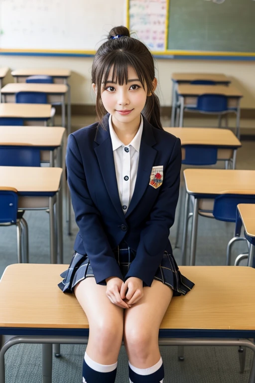 ((high quality,high resolution,High definition,8k)),School classroom,Baby Faced Girl,Long Black Hair,Red ribbon on hair,Navy blue long skirt,Japanese Sailor Suit,Blue and white slippers,White socks,Study desk learning,((((very cute)))),((What to wear(School uniform) or miniskirt kimono or completely naked)),(((When you&#39;re naked　perfect pussy))),((Realistic schoolgirl vagina:1.2)),(Very childlike),