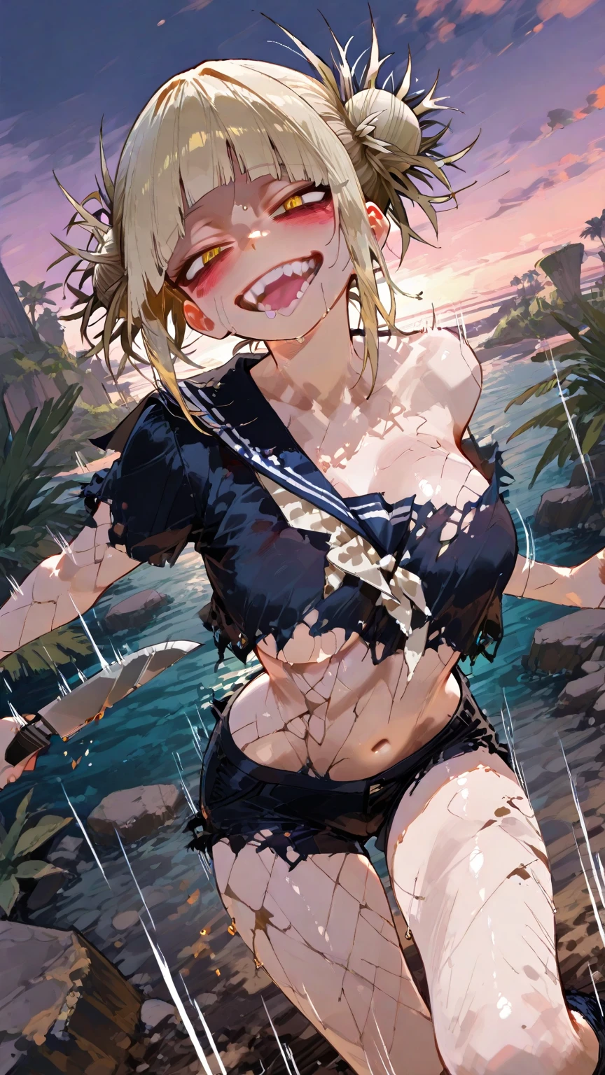 NSFW,masterpiece,Highest quality,High resolution,Super detailed,oshino shinobu \(Bakemonogatari\),Golden Eyes,Blonde,Long Hair,High quality sexy bikini,Daytime beach,Palm tree,(Oho face),Embarrassed,Estrus,fear,Sweat,Vulgar face,blush,orgasm,Climax,(Squirting),(((Ahegao))),Roll your eyes、squint,(Middle-aged men),Having sex,rape,Creampie,,hug