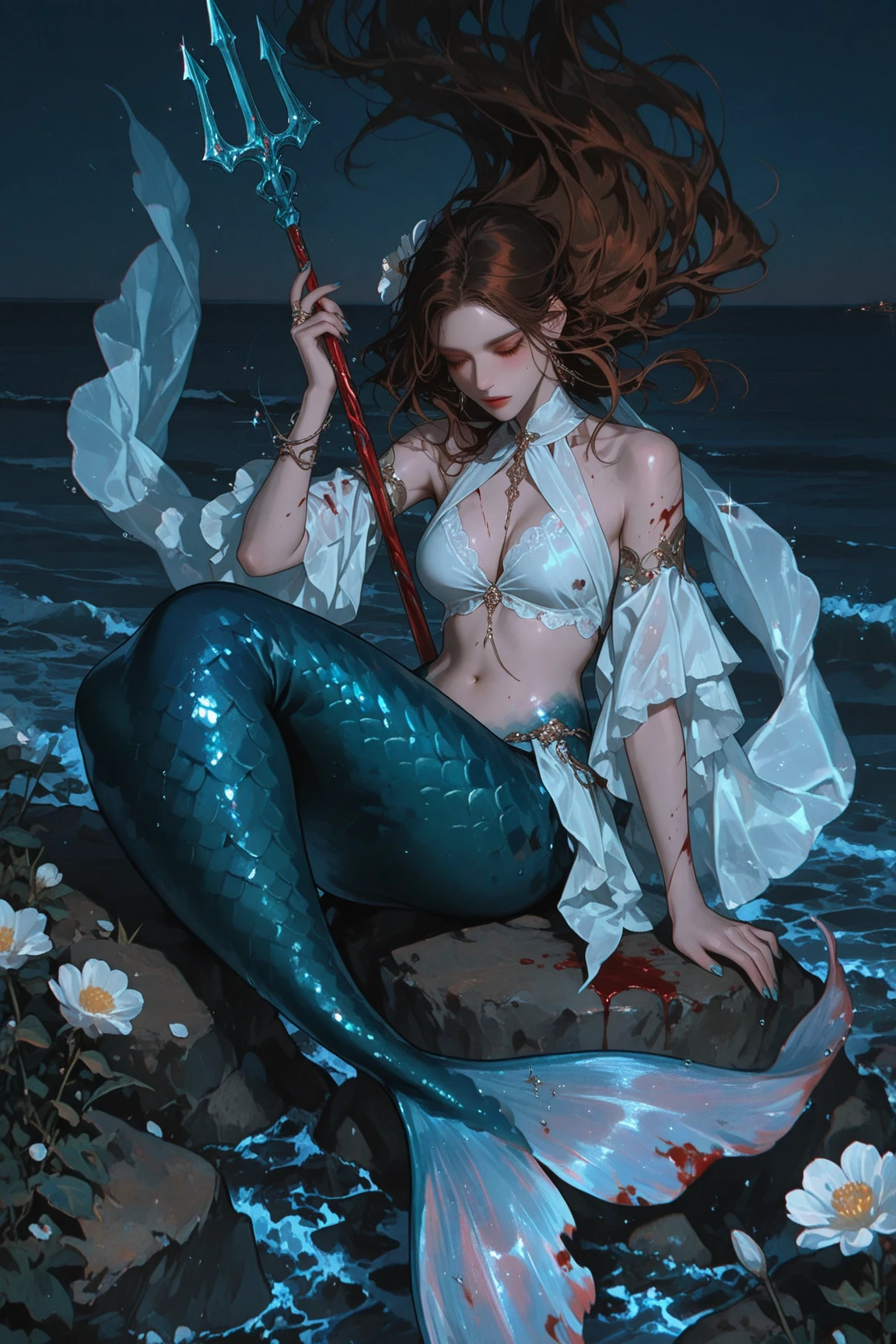 Mermaid, long red hair, oyster --auto --s2