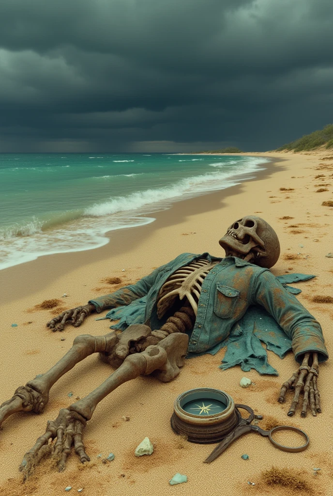 In rapidly polluted waters,There is a mutated human crawling from the sea to the shore,crawling,The skeleton's body was still stuck to flesh and blood,MuCoi,nausea,Unknown marine life,Armageddon,Wasteland,sandbeach,junk,dead body,The end of the world,blood red colored sky,8K