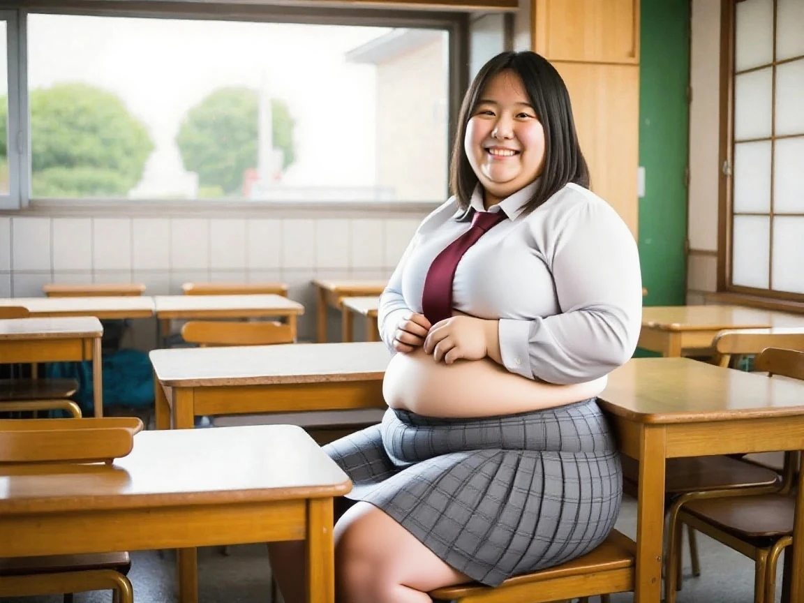 Group a 10 year old obese girl, chubby cheeks, round face, double chin, thick arms and legs, wearing a , standing in a school setting, realistic, detailed, highly detailed, intricate details, photorealistic, 8k, masterpiece, cinematic lighting, dramatic shadows, vibrant colors