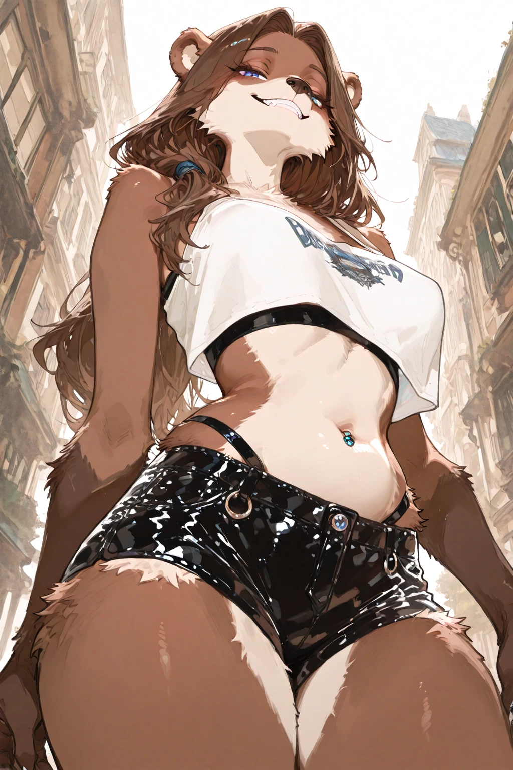 (8K、HighestQuali、tmasterpiece:1.2)、(hentail realism、pfotorealistic:1.37)、hyper-detailing,(8k, best quality, tmasterpiece:1.2),\(eye detailed\),\(Facial features\),(\(Clothes detail details\)\),1 girl,solo,(pale skin:1.2),slim,The faintly visible collarbone,vaguely visible ribs,small breasts,wearing crop top vest,navel,Denim hot pants,groin,a beauty girl,(zombi:1.3)