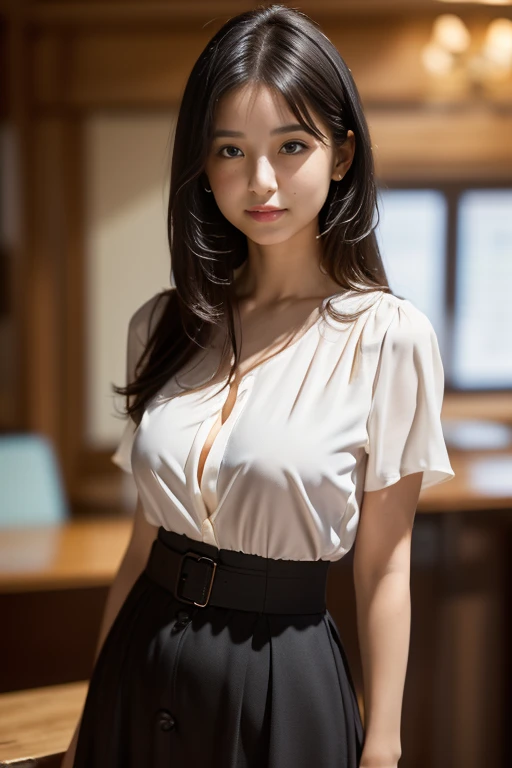 library, realistic, (((best quality))), 8k, ((masterpiece)), (extremely delicate and beautiful), very detailed, ((very detailed face)), (very detailed eyes)), best quality, 1 girl, solo, mini skirt,, shiny skin, shiny hair, heart-shaped pupils, big breast, short skirt, (sit up straight), (read), Fair skin, stocking, 20 years high school girl, school uniform, unbutton shirt, Blazer, unbutton shirt