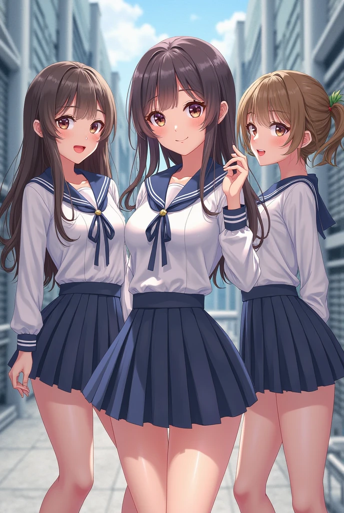 (ultra-detailed, best quality, anatomically perfect body:2), (1 girl, have to pee, very desperate to pee, have to pee:1.3), high school, (girl and other women waiting in line school restroom together:2), (sailor suit, long skirt, shoes, messy bun:1.5), (have to pee:2), (knees together and feet apart), (covering crotch:2), (hand between legs, leaning forward:2), (girl can't stand up straight:1.1), (erotic twist of the body:1.3), (constricted pupils:1.3), (sad, blush:1.8), (fear), (embarrassment:1.4), (flying sweat:1.2), (breathless:1.8), (looking away:1.6), (open month), teeth, (shiny skin), (from below:1.5), (from side:1.1),