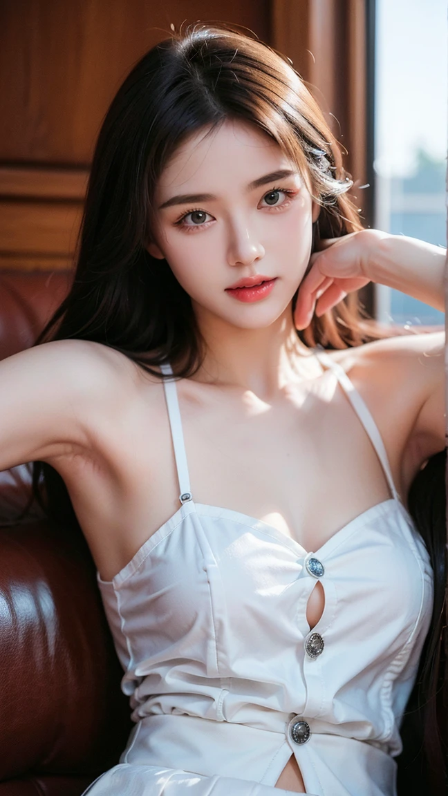 bright表情、photorealism、highest quality、超A high resolution、photograph、最も美しい北欧の女の子のphotograph、cute and beautiful face details、small face、(lie in bed_V1:0.008)、美しいbangs、alice in wonderland、18-year-old、radiant white skin、hair gets tangled in face、顔まで伸びるbangs、bangs、hair between eyes、super long hair、charming brown silky hair、bright, Clear light blue eyes shine charmingly、(（see through bikini））、double eyelid、Medium chest、sexy pose、thin、(too much exposure)、(Nogizaka idol face)、(((I&#39;Spread your legs in an M shape.)))、（Show me your buttocks）