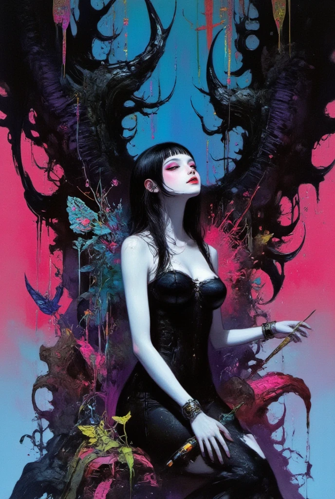 high resolution, high quality , masterpiece .Surrealist ink painting,Colorful, Elements of absurdity and depravity,Ross Chen (ross tran) style of,以燃烧的纸币For reference,Robbie Dewi Antono (Roby Dwi Antono) For reference, ,Moth,Target, mistake, Ghostly Entity Rises Into Neo-Traditional Ink-Dripping Sky, The chiaroscuro lighting enhances the symbolism of death,pill, A moon adorned with eyes that exude breath,Atmosphere. Dark horror style, Disturbing, Crazy Art Conspiracy,inauspicious.