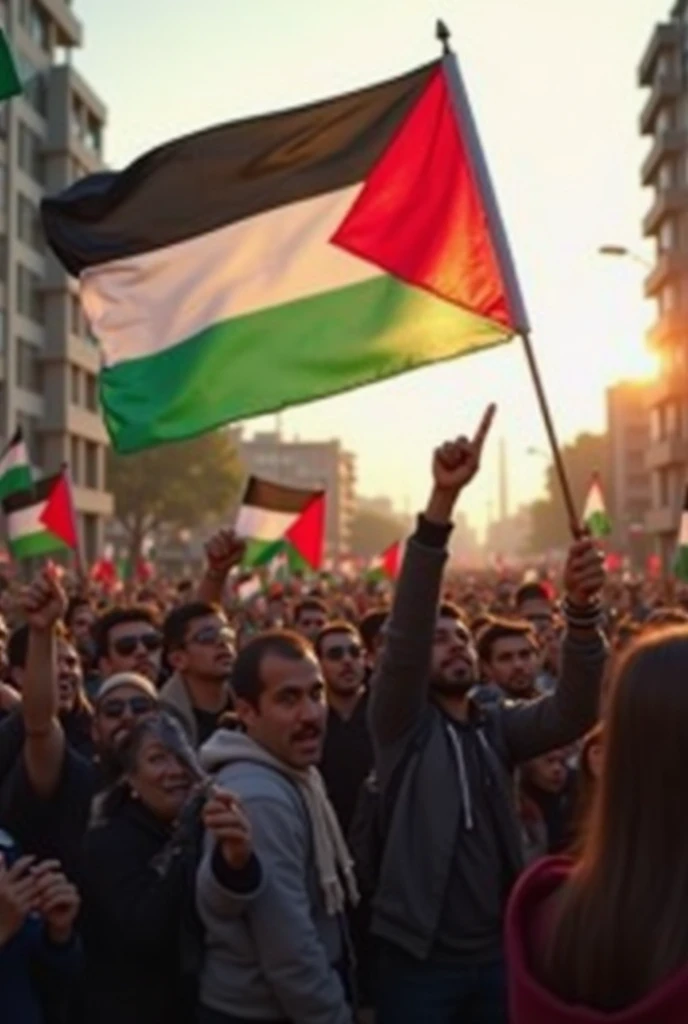 a large group of people holding Palestine lag and balloons,free palestine,<lora:PalestineFlag03-000008:1>,