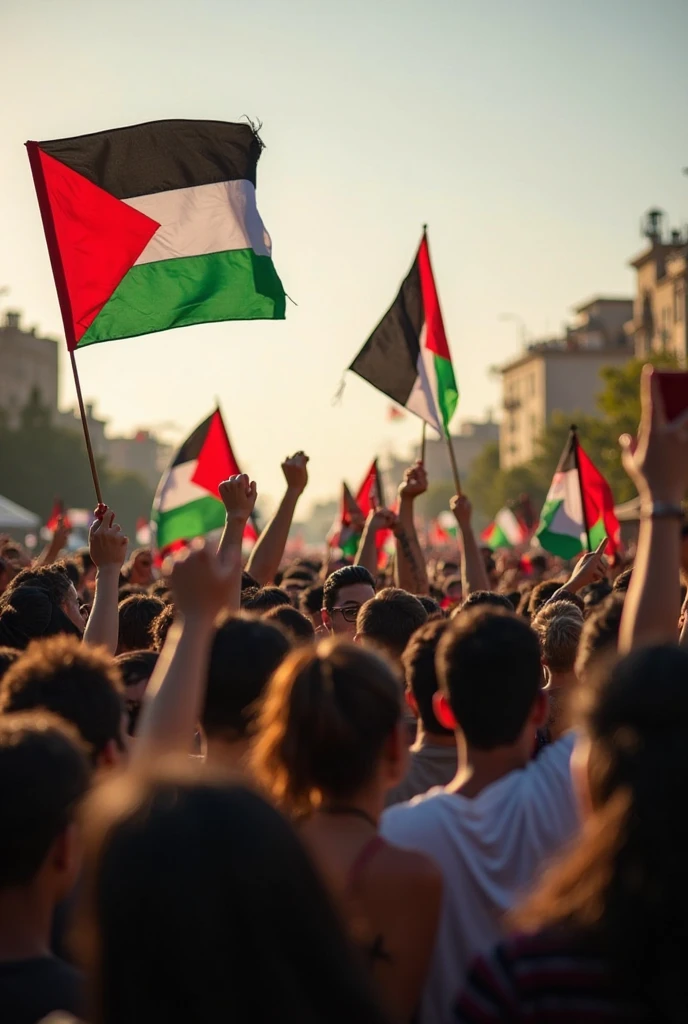 a large group of people holding Palestine lag and balloons,free palestine,<lora:PalestineFlag03-000008:1>,