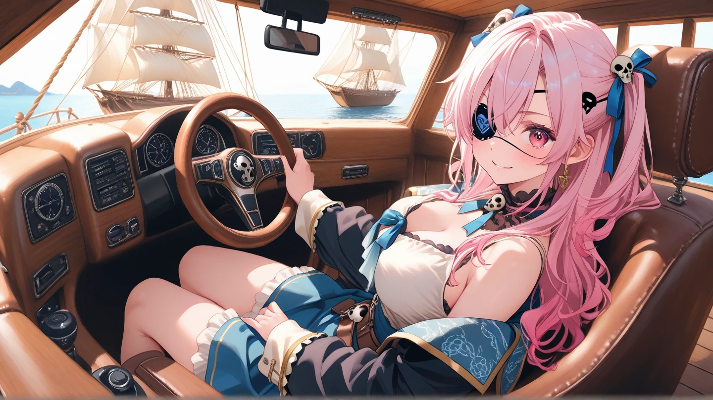 make anime girl in night, girl have big tits, she is siting on the car