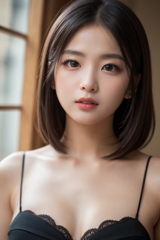 High quality, Shiny skin, (masutepiece:1.4), (8K, Photorealsitic, Raw photo, Best Quality: 1.4), japanes, (1girll), Beautiful face, (Realistic face:1.4), Beautiful hairstyle, Beautiful detailed eyes, (Best Ratio Eyes:1.5), Attractive, hight resolution, Ultra photo realsisim, Highly detailed, Optimal ratio, (Detailed face:1.4), view the viewer, red lipsticks, (Best Ratio Fingers:1.5), (Realistic brown eyes:1.2), ((High Proportion Realistic Breasts, Realistic medium breasts):1.4), (Closed mouth:1.5), Slender body, (with whole body visible:1.5), Portrait, Photography, Detailed skin, Realistic, Photorealsitic, Highly detailed, full length frame, High Detail RAW Color Art, Piercing, diffused soft lighting, Shallow depth of field, foco nítido, Cinematic lighting