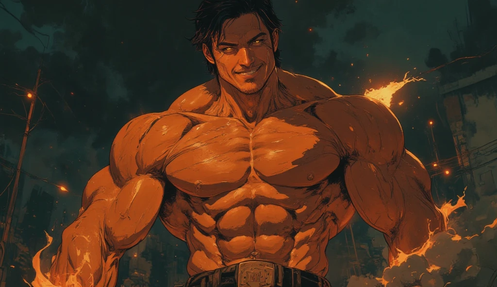 a muscular man with thick sideburns, claws out,fierce expression,90s comic book style,new york city backdrop,one punch man saitama standing nearby,unimpressed expression,detailed facial features,ultra realistic,cinematic lighting,dramatic shadows,dynamic pose,highly detailed,vibrant colors,gritty textures,masterpiece