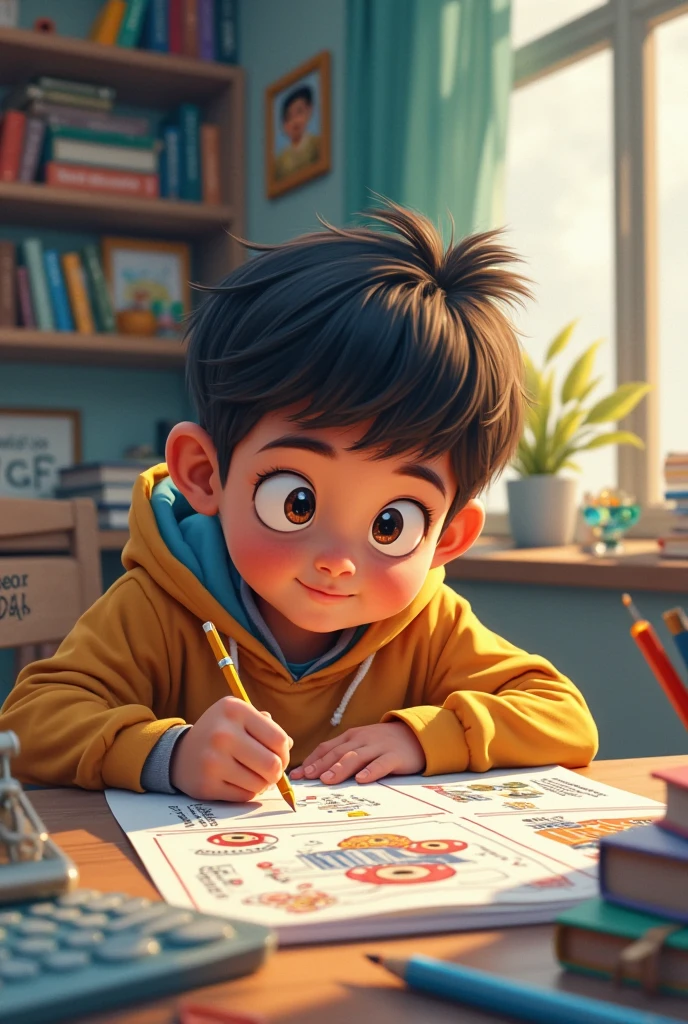 Boy sitting at a table drawing 