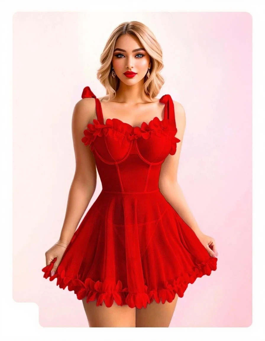 mikaylademaiter <lora:mikaylademaiter_v1.3-fro0.9:1>, (sharp focus:1.2), photo, attractive young woman, (beautiful face:1.1), detailed eyes, luscious lips, (bold red lip colour:0.85), (medium breasts:1.0), (slim body:1.2), (long hair:1.2), wearing (peplum dress:1.2) in a (botanical garden:1.2). (moody lighting:1.2), depth of field, bokeh, 4K, HDR. by (James C. Christensen:1.2|Jeremy Lipking:1.1), smiling