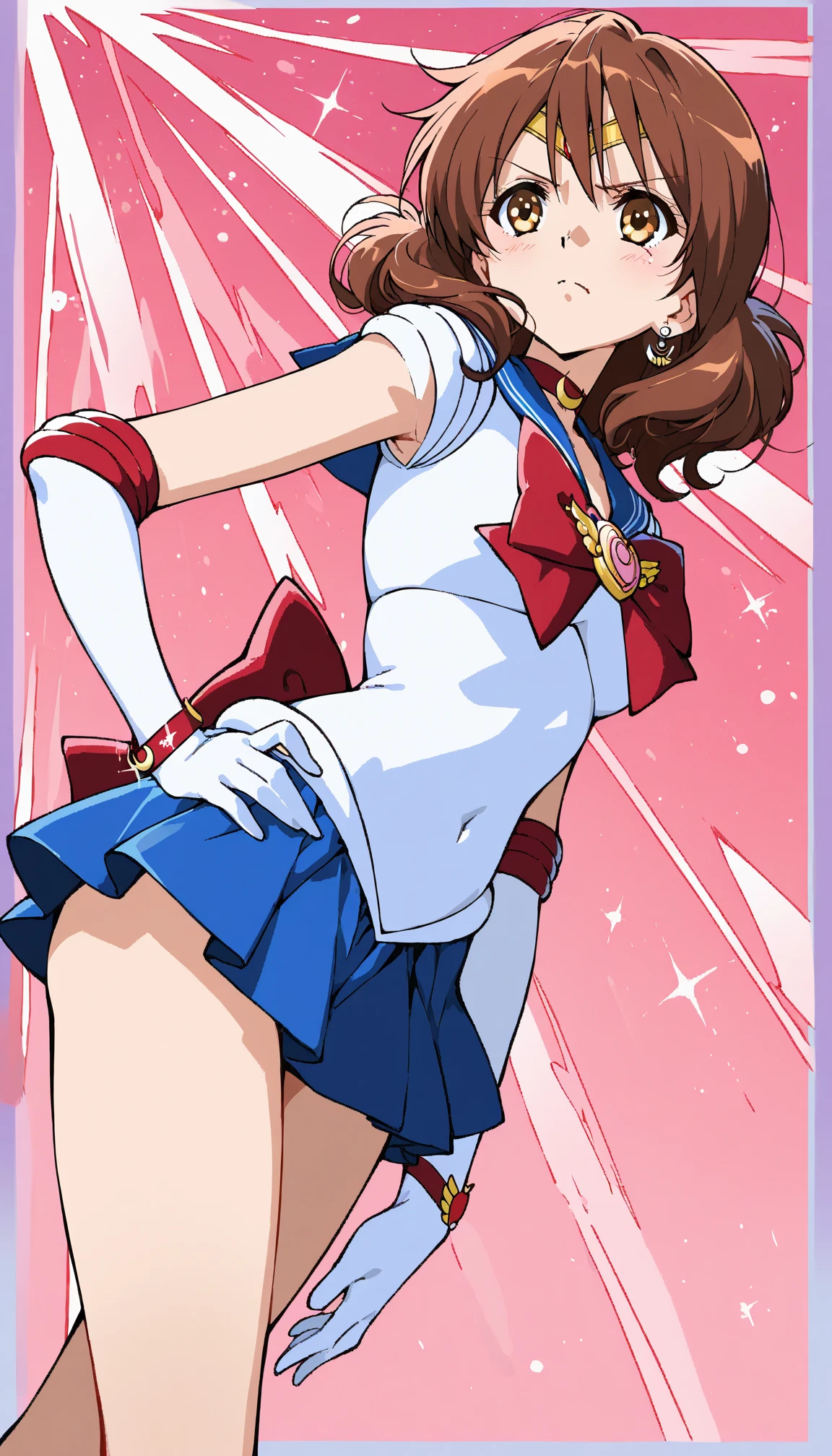 ​masterpiece, top-quality, hight resolution, 8K, Hi-Res, ultra-detailliert, 1girl in, (Anatomically correct), (Full limbs), (Precise fingertips), Slender 18 year old beautiful active girl, Brown-eyed, Slender eyes, A dark-haired, extra very short hair, (Black skin:1.3), ((Sailor Moon: 1.3)), (white  leotard), (Blue sailor color), (Over-the-knee boots:1.1), a choker, (white glove), Blue choker, (elbowgloves), (a blue skirt), sole, flexible, (Standing on one leg:1.2), (standing split:1.3), muscular, Hand lifting one leg, ((Gymnastics competition venue:1.3)), A smile, High school students, Full body like, Bust 86, Waist 58, Hip 88, (Mass sweat),  (Tempered body, Toned body, Split abs:1.1)