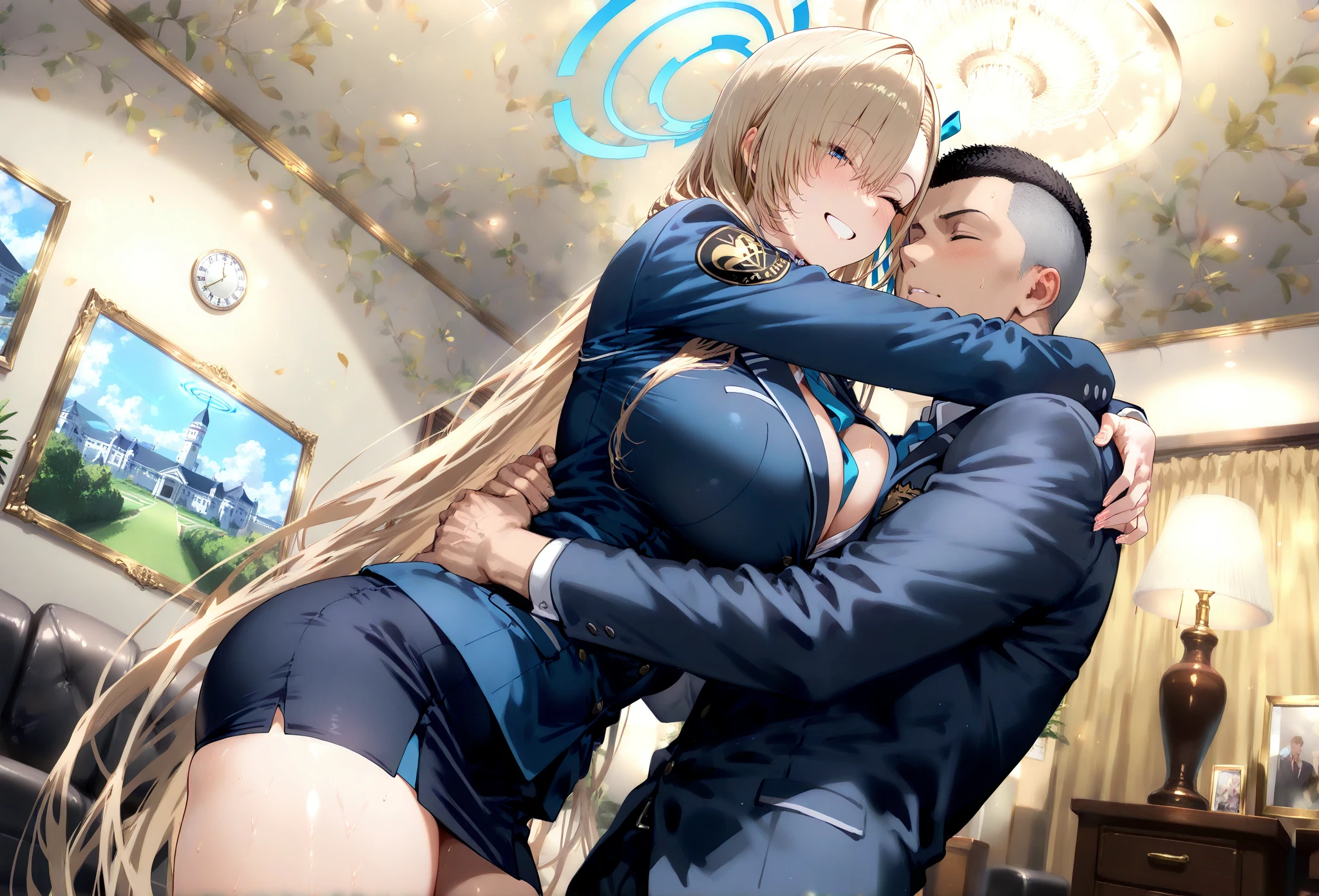 (man and woman kissing:1.6),, (masterpiece, Best Quality, high resolution, nffsw, Perfect Pixel, depth of fields, 4K), , Perfect body, , (boy and girl:1.6), (2 human in picture:1.6) boy on top, maou_sasha, twintails, , long hair, blue eyes, purple eyes, blonde hair, hair ribbon, ribbon, hair ornament, hair between eyes, uniform, jacket, ,, , nsfw,(ecstasy:1.3) ,(slut:1.2),(vulgarity:1.3),(fucked silly:1.1),(steam:1.1),(wet:0.8),(trembling:0.8),(tears:0.7) ,(drooling:0.6),(sweat:0.8), wince,(orgasm:1.5), , (nipples:1.4), (boy fondle girl's breasts:1.6) , , (hardcore sex:1.6), hidden camera view