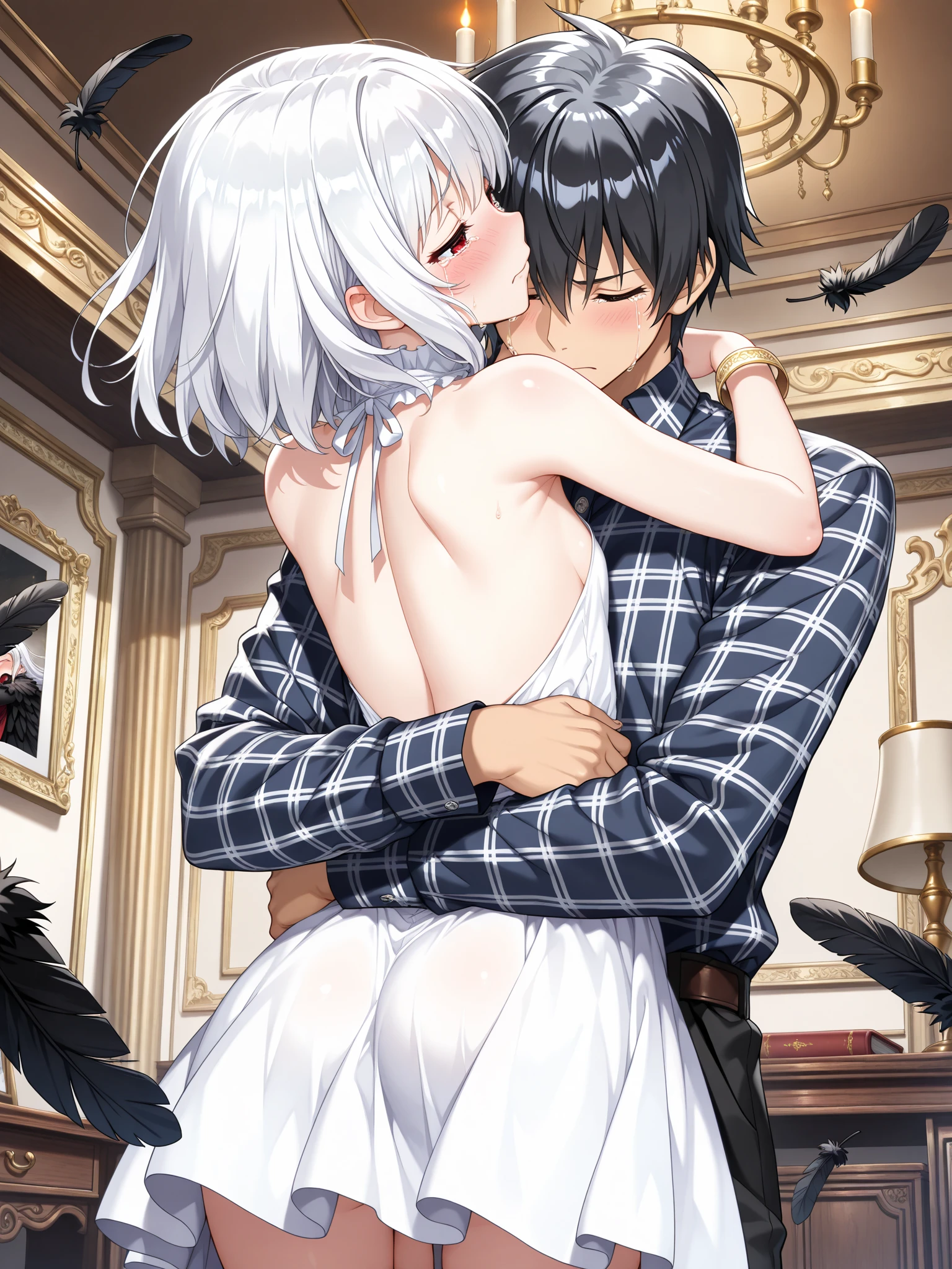 NSFW,masterpiece,Highest quality,High resolution,Super detailed,Shirakami Fubuki\(Hololive\),Gray Hair、One-sided braid、Ahoge、Earrings、Fox ears,Fox Tail,(Leather leotard),High leg,Open crotch,(Body Harness),Micro Mini Skirt,Fishnet tights,Embarrassed,Frustrated face,Lust,blush,Expecting face,(Ahegao),Smirking face,Love Hotel at Night,Luxurious Room,sofa,low table,sake,chandelier,(To flatter),want,Streaks,(Sex slave),(Middle-aged men),A man puts his hands on her waist and hugs her,Having sex,Insert the penis,Creampie,heart,Wet,(Squirting),From the side,Leg spread,Cowgirl
