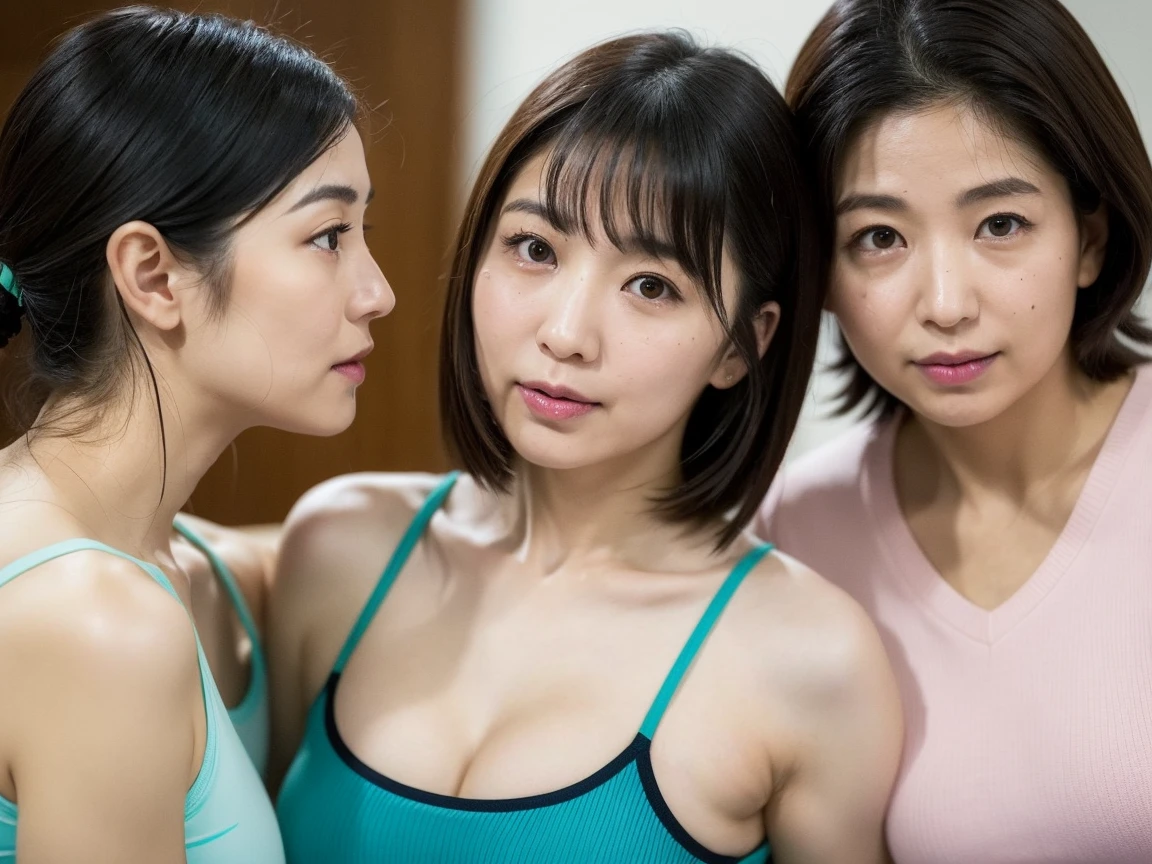 (Raw picture:1.2), (Photorealistic:1.4), Beautiful detailed girl, Highly detailed eyes and face, Beautiful detailed eyes, Ridiculous, Incredibly ridiculous, Huge file size, Ultra detailed, High Definition, Very detailed, Best quality, Masterpiece,, Very detailed, CG, Unification, 16k wallpaper, amazing, fine details ,masterpiece, best quality, Highly detailed CG uniform 16k wallpaper, light on face, movie lighting, 1 girl, 48 years old, gray hair, high ponytail, (big), (no panties)), ((dynamic pose)), (camel toe), (pantyhose), mouth open, tongue, (raw photo: 2.2), (photorealistic: 2.4), beautiful detailed girl, highly detailed eyes and face, beautiful detailed eyes, ridiculous, incredibly ridiculous, huge file size, ultra detailed, high resolution, highly detailed, best quality, 16k wallpaper, amazing, fine details ,masterpiece, best quality, highly detailed uniform 16k wallpaper, light on face, movie lighting, short cut hair, (big), (no panties)), (Japan and Taiwanese and Hong Kong mixed race beauty), face, ahe, open mouth, tongue, Instagrampost, tongue out, gymnasium, leotard, yoga pose, yoga training figure, white ribbon on head, heavy makeup, sweaty, pores, hair, tears, reproduce tooth enamel, oily skin,