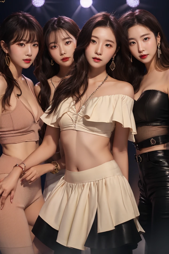 Create a profile picture for a group called eseullyn of 3 members in sexy clothes posing for an album cover photo